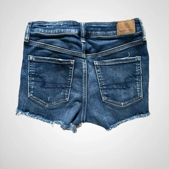 American Eagle Blue Distressed Next Level Stretch Jean Shorts - Picture 2 of 3